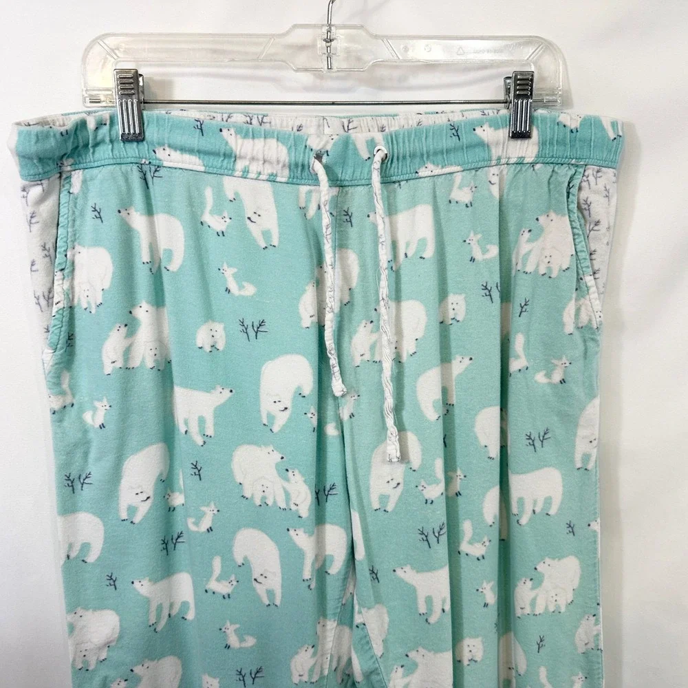 Munki‎ Munki Large Pajama Set Flannel Polar Bear Blue Womens Novelty Holiday 528